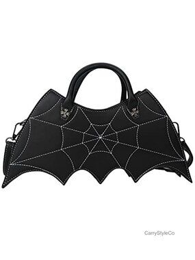 PU Bat Wing Crossbody Shoulder Bag Spider Web Sling Handbag